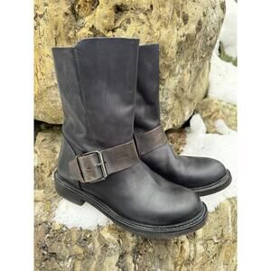 Vintage Foundry Co. VFL307 Women's Anya Leather Biker Boots Black Navy Size 7.5